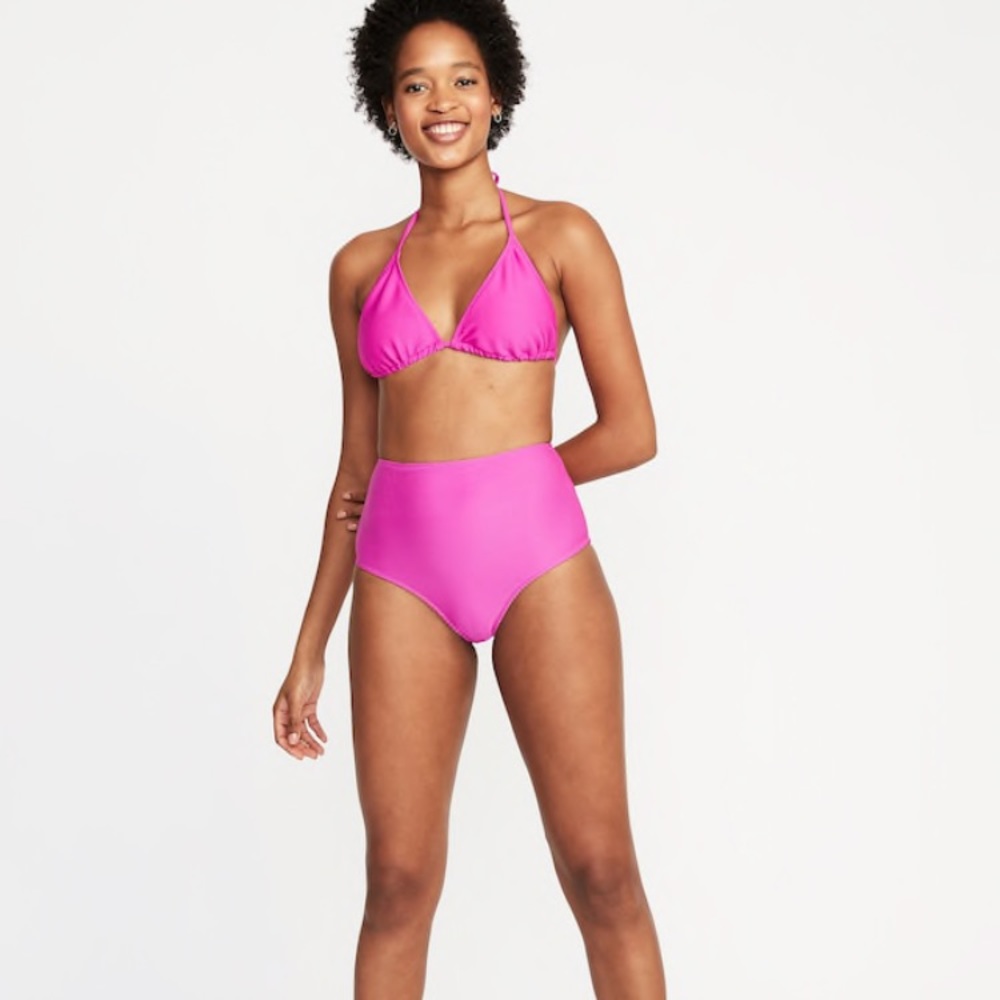 High-Waisted Textured Swim Bottoms